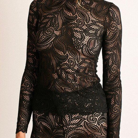 New Beaufille Rodin Blouse in Black lace mesh long sleeve sheer top - Picture 7 of 12